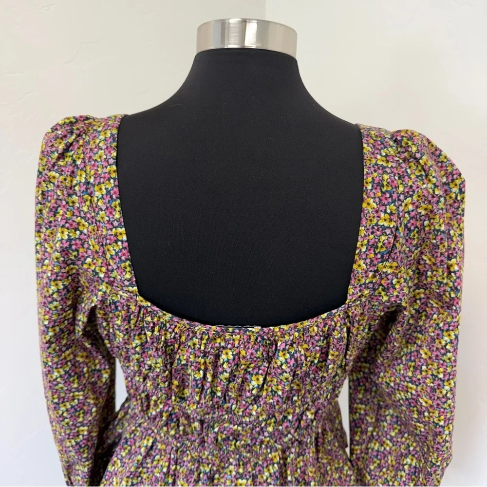 J. Crew Liberty Busy Izzy print Cinched-waist Smocked Square-Neck Blouse Size 14 - Picture 10 of 13